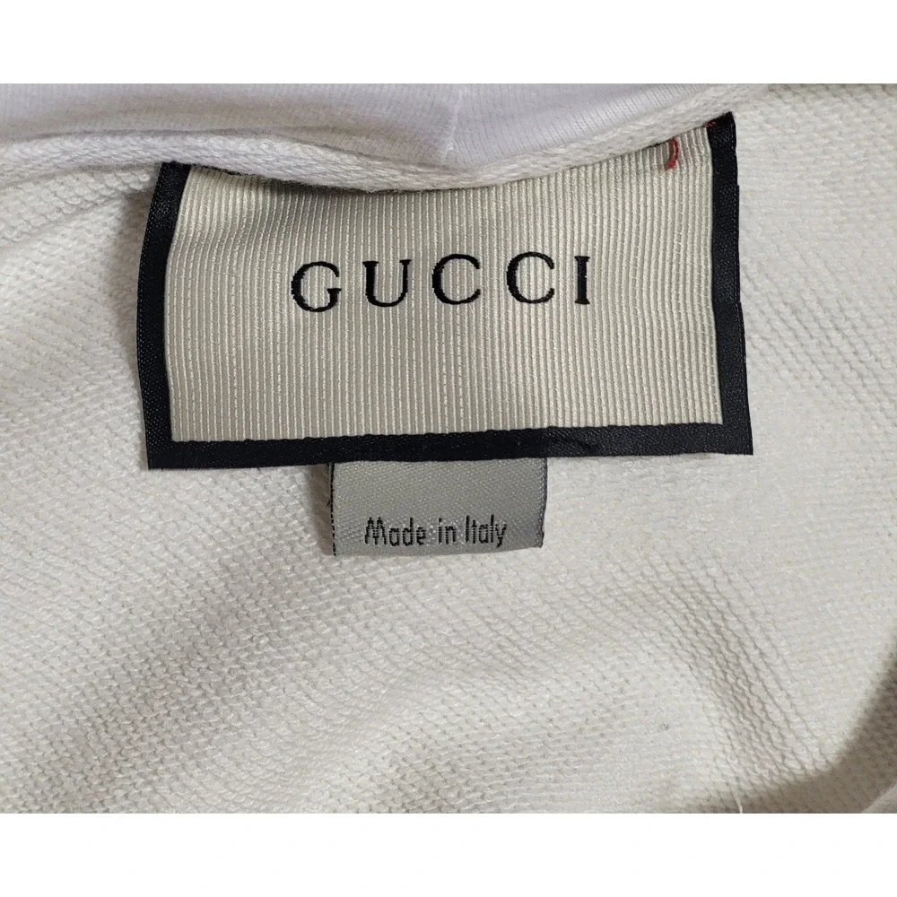 Gucci Distressed Logo Print Hoodie Ivory Size Medium W/Rhinestone Diamonds